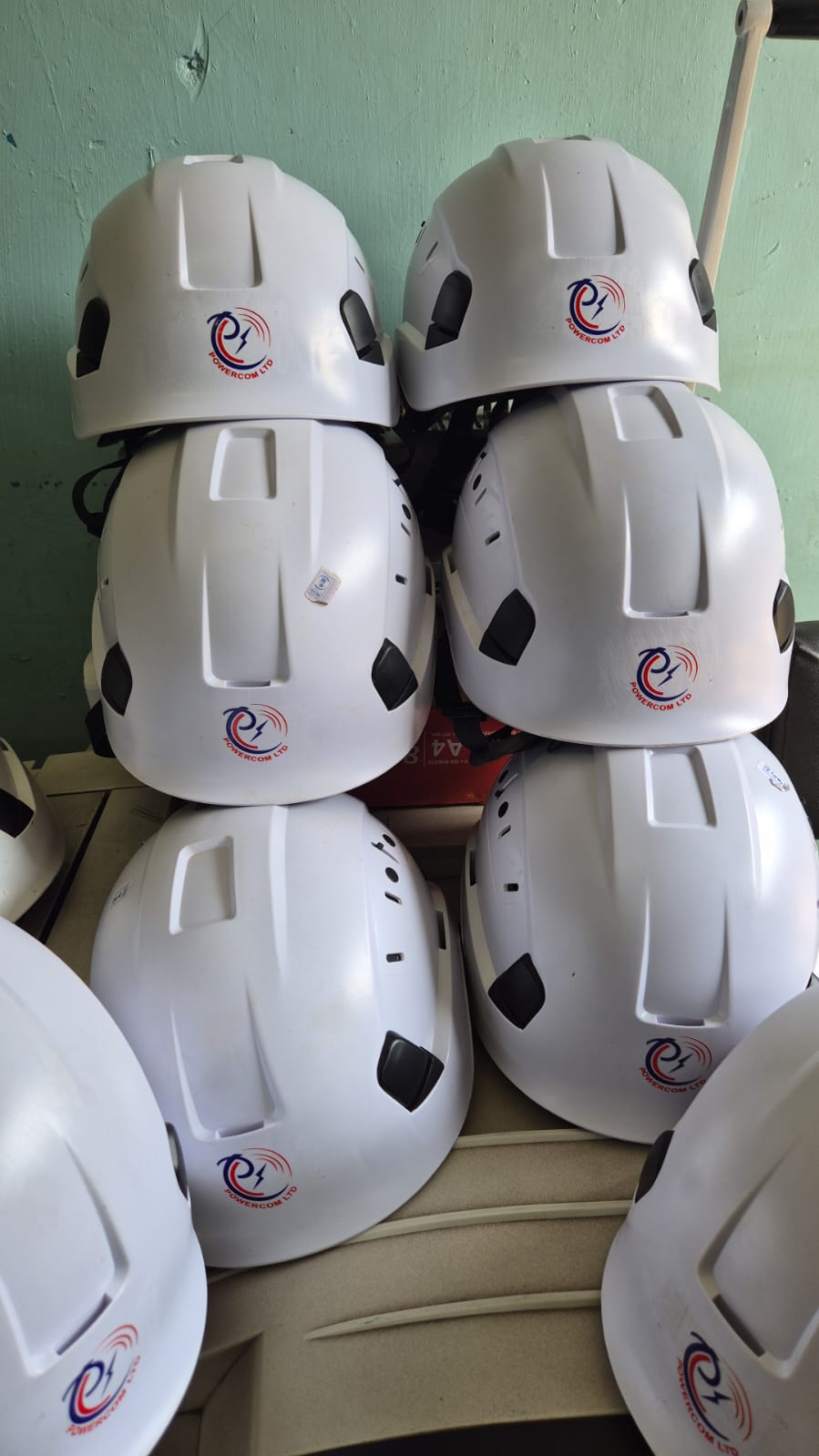 Powercom branded hard hats